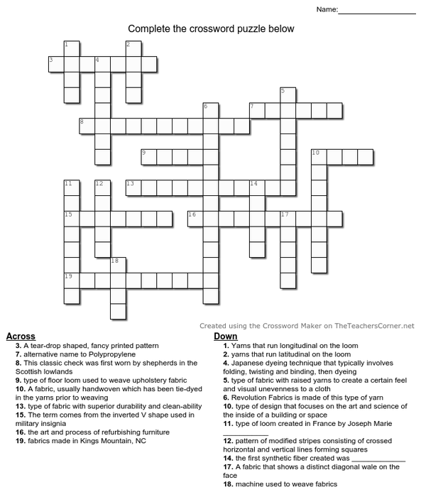 Fabric Crossword