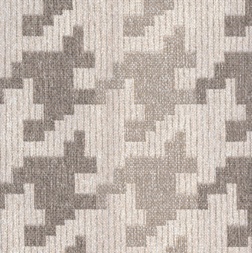 Flat view of Revolution Performance Upholstery Fabric, pattern Blass in Berber, showing interlocking geometric shapes with a modern textural look. Durable woven performance fabric ideal for upholstery and home decor.