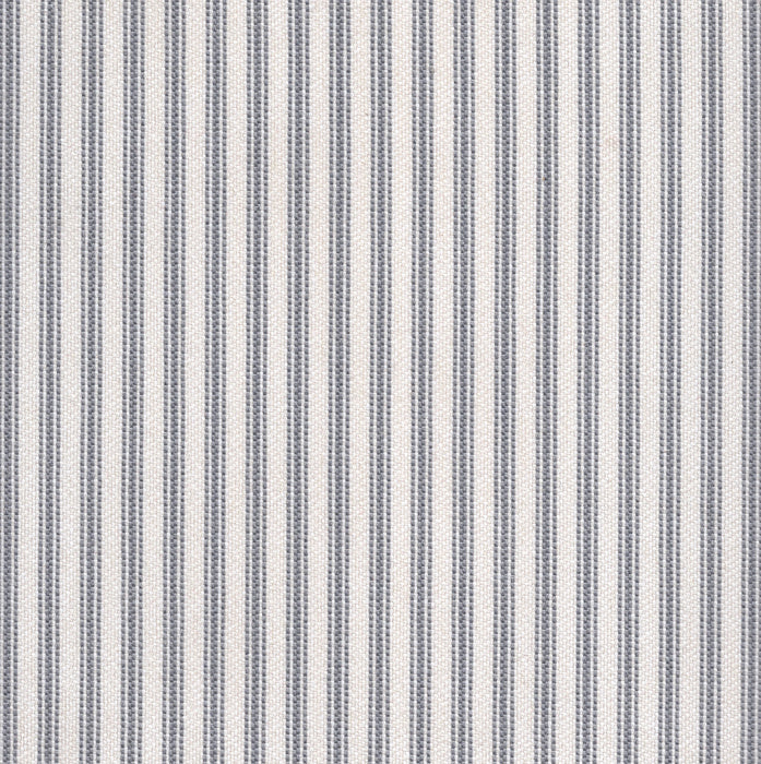 Flat view of Revolution Performance Upholstery Fabric in Foreshore Conch, featuring soft grey and warm stone vertical stripes with evenly spaced bands that create a crisp, tailored look. The smooth, finely woven texture enhances the subtle contrast.